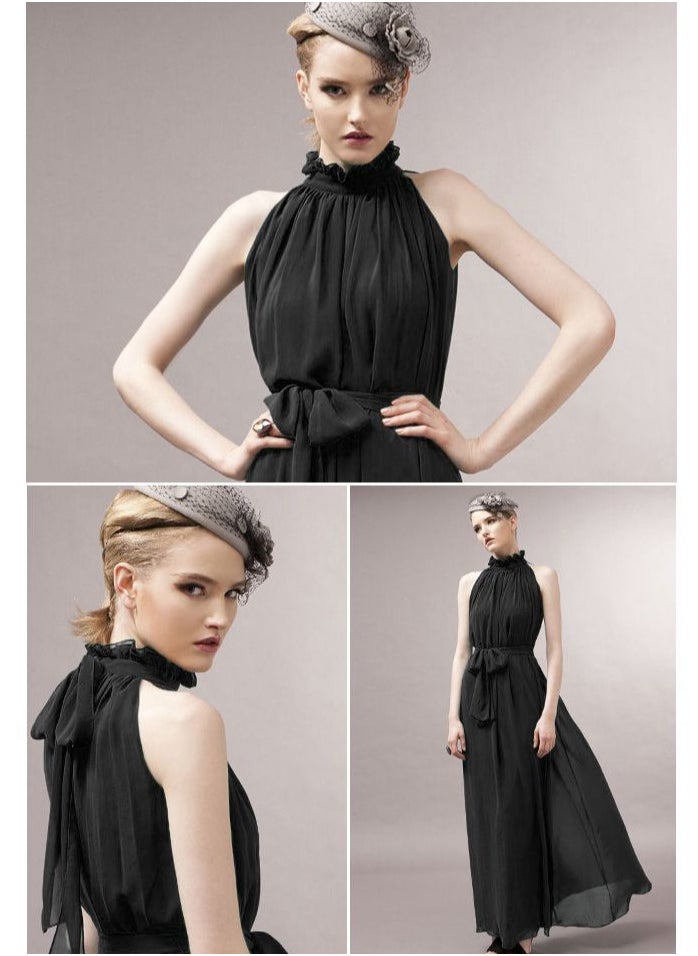 Generic - Chiffon Special Evening Wear Dress For Women long dress D3078BK - Image 1