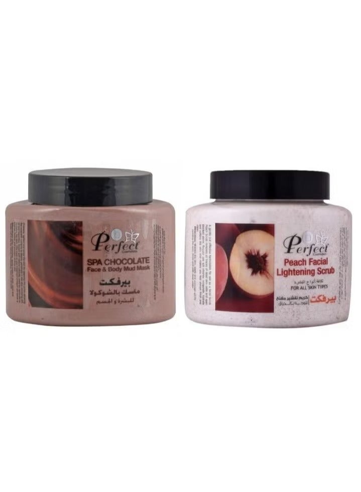 برفكت قناع طين الوجه والجسم بنكهة الشوكولاتة  ٥٠٠ مل  بالإضافة إلى برفكت  مقشر الوجه  بخلاصة الخوخ ٥٠٠ مل - Image 1