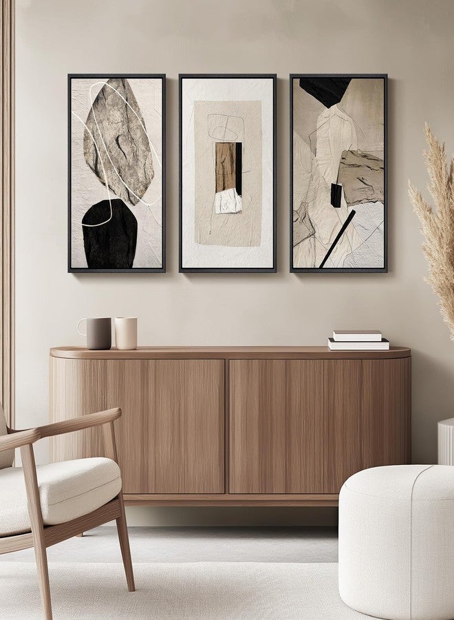 Cuspin Framed Neutral Abstract Wall Art, Set of 3 Modern Canvas Prints Paintings Artwork for Walls, Minimalist Black and Beige Pictures for Living Room Hallway Stair Bedroom Office Wall Decor 16x24 Inch - Image 4