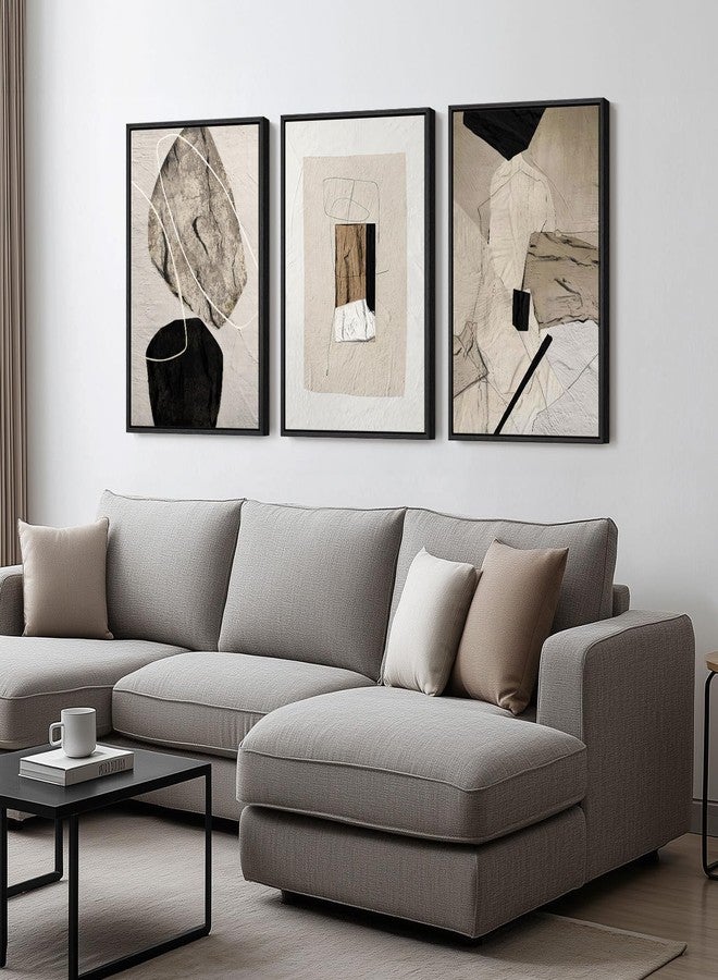 Cuspin Framed Neutral Abstract Wall Art, Set of 3 Modern Canvas Prints Paintings Artwork for Walls, Minimalist Black and Beige Pictures for Living Room Hallway Stair Bedroom Office Wall Decor 16x24 Inch - Image 2