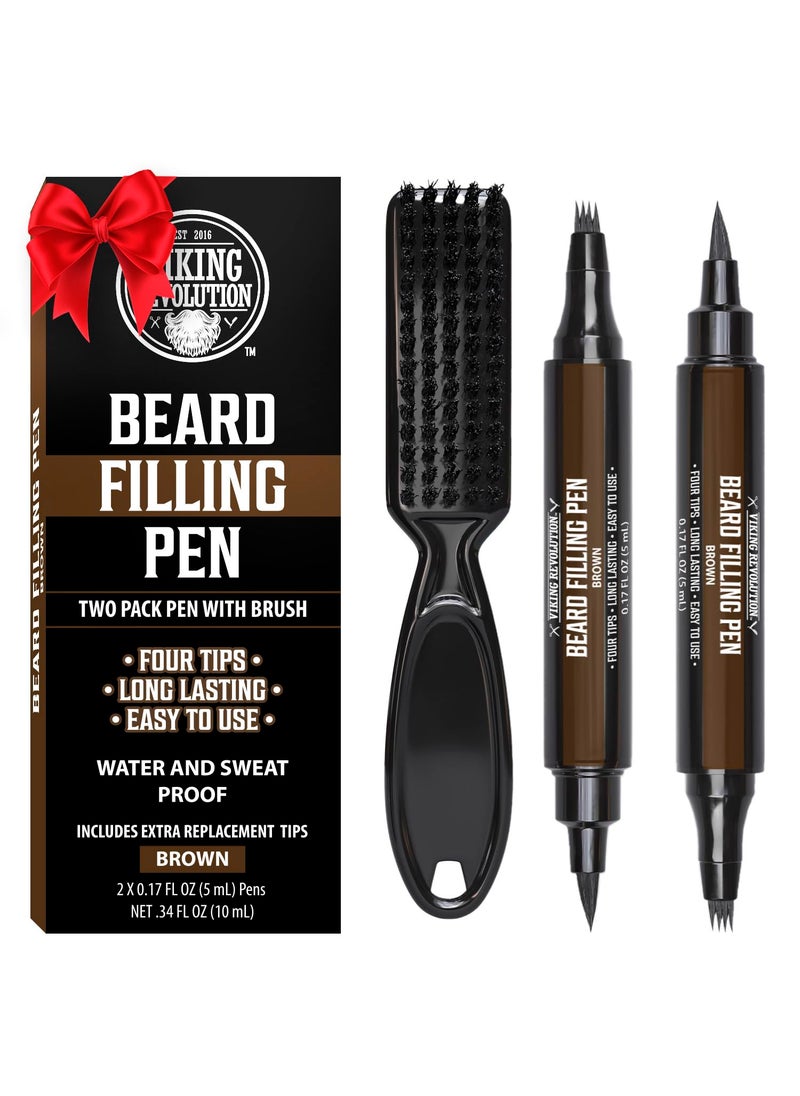 Viking Revolution Viking Revolution Beard Pen 2 Pack  Brown Beard Pencil Filler for Men Lapiz para Barba de Hombre  Beard Filler for Men Waterproof Beard Filling Pen Kit  Long Lasting Beard Filler Pen with Brush 