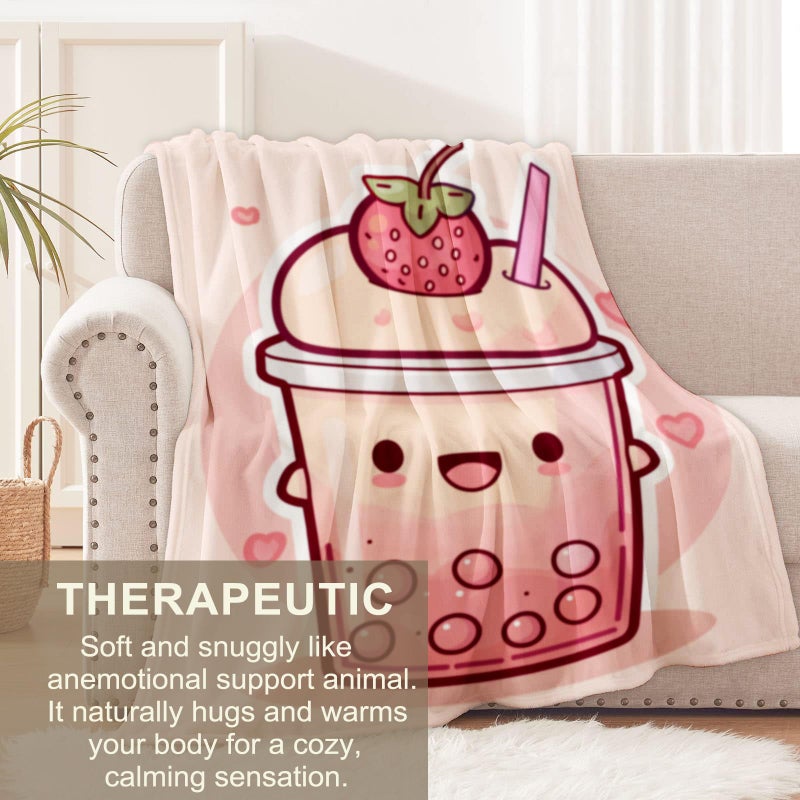 Bubble Tea Blanket for Girls Boys, Flannel Blankets Gifts, Throw Blanket for Sofa Couch Bed Living Room Soft Warm Cozy Decor 60" x 50" - Image 3