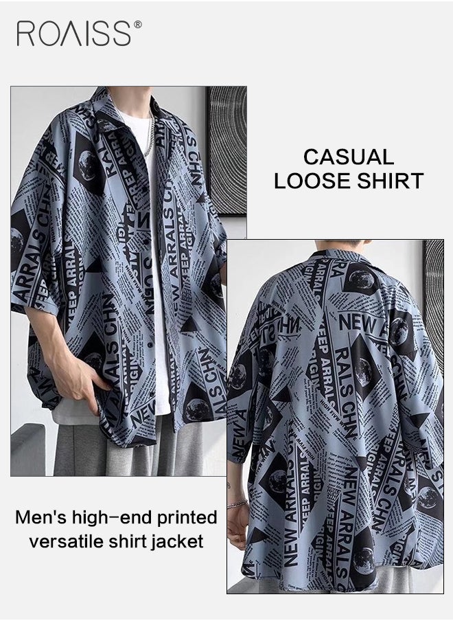 Men Half Sleeve Shirts Newspaper Printing Turn Down Collar Button Closure Casual Blouse - pzsku/ZD9F9339E66284B6C9200Z/45/_/1712490330/e629c203-1de7-4cc0-8e27-efbc3bb43fcb