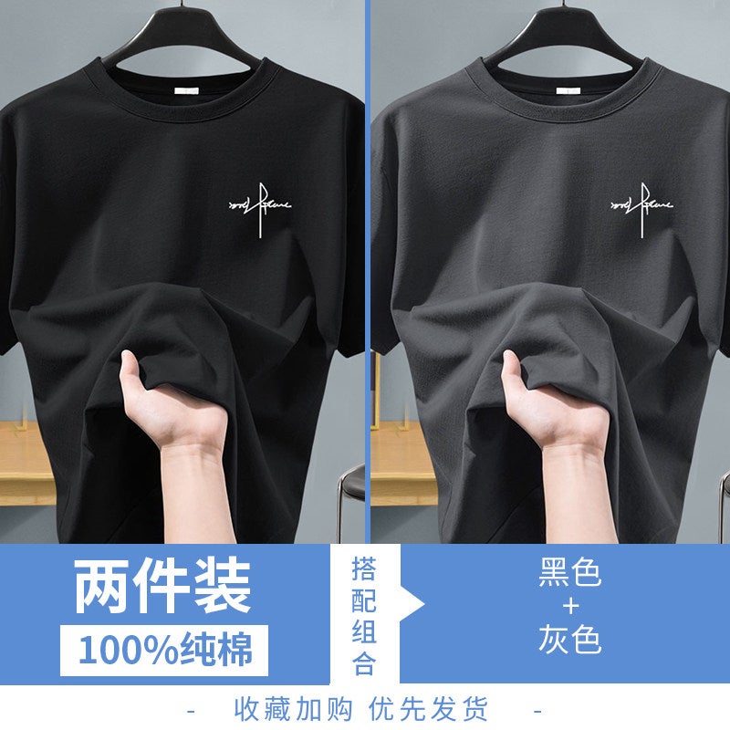 NASA joint fashion brand men's pure cotton short-sleeved t-shirt men's trendy versatile loose summer youth T-shirt half-sleeved - Image 1