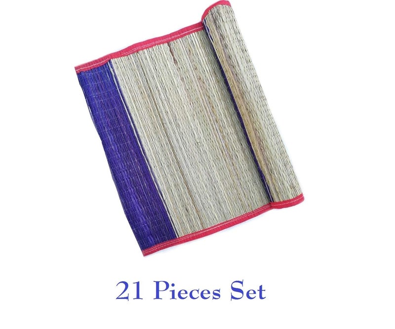 BHAKTI 2 SHAKTI MAKING WORSHIP SPECIAL Bhakti2Shakti Handmade kusha grass mat Kusha Grass Pooja Aasan 2 border Sitting Floor Mats Kushaasan Ecofriendly mat with Color Border 21 pieces - Image 2