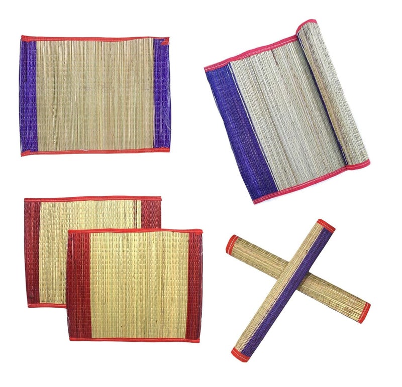 BHAKTI 2 SHAKTI MAKING WORSHIP SPECIAL Bhakti2Shakti Handmade kusha grass mat Kusha Grass Pooja Aasan 2 border Sitting Floor Mats Kushaasan Ecofriendly mat with Color Border 21 pieces - Image 3