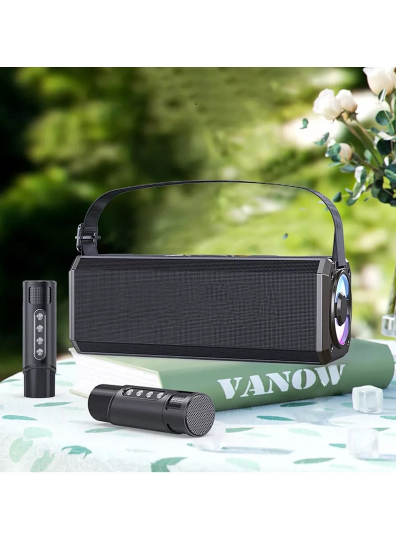 جهاز كاريوكي محمول يعمل بالبلوتوث للكبار والأطفال مزود بميكروفونين لاسلكيين وأضواء للحفلات ودعم البلوتوث - مثالي لحفلات الزفاف والحفلات والمناسبات الداخلية والخارجية - Image 3