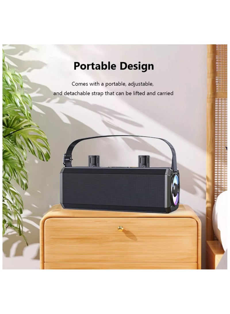 جهاز كاريوكي محمول يعمل بالبلوتوث للكبار والأطفال مزود بميكروفونين لاسلكيين وأضواء للحفلات ودعم البلوتوث - مثالي لحفلات الزفاف والحفلات والمناسبات الداخلية والخارجية - Image 5