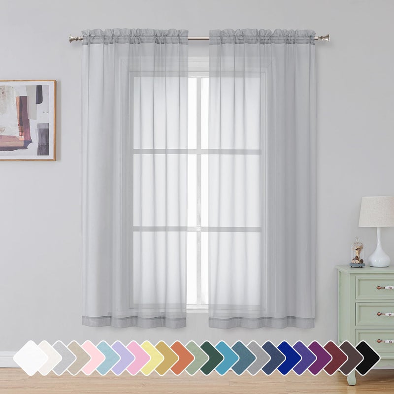 Simplebrand Light Grey Sheer Curtains 63 Inch Length 2 Panels, Rod Pocket Solid Color Window Sheer Curtain Panels, Elegant Curtains & Drapes for Living Room, Bedroom 2 Panels (42" W x 63" L) - Image 1