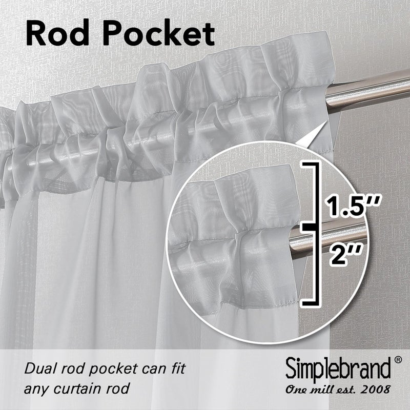 Simplebrand Light Grey Sheer Curtains 63 Inch Length 2 Panels, Rod Pocket Solid Color Window Sheer Curtain Panels, Elegant Curtains & Drapes for Living Room, Bedroom 2 Panels (42" W x 63" L) - Image 2