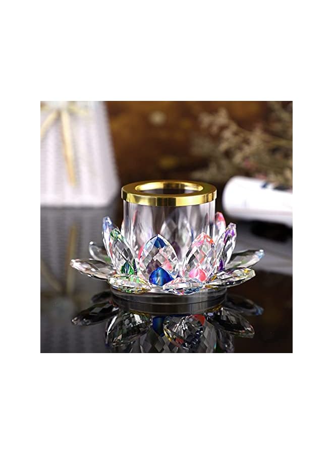The Bros Colorful Crystal Lotus Tealight Candle Holder Votive Candle Stand with Glass Cover, Glass Lotus Petal Tea Light Holder Lotus Flower Pillar Candle Lamp Candle Centerpiece for Dining Table Altar Diwali  - Image 4