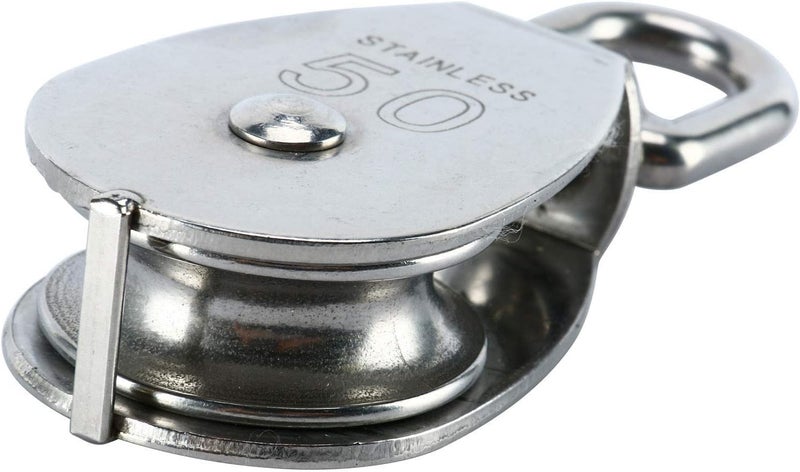 CREATIEE-PRO 2 Pack M50 Single Pulley Block, Heavy Duty 304 Stainless Steel Pulley Roller Crane Swivel Hook, Wheel Swivel Rigging Lifting Wheel Fixed Pulley for Wire Rope Loading 400kg - Image 4