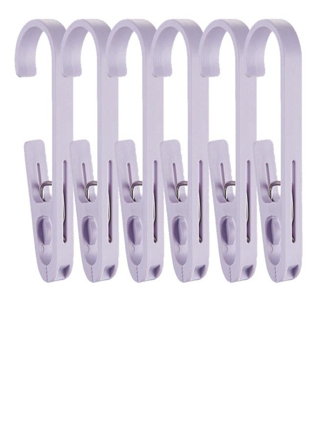 Defrko 6Pcs Laundry Hooks with Clips Hanger Closet Organizer Clamps Hanging Socks Boot Bras Towels Shower Pegs for Bathroom Wardrobe Kitchen Office Holders Clothes Pins Heavy Duty Outdoor, Light Purple - Image 1