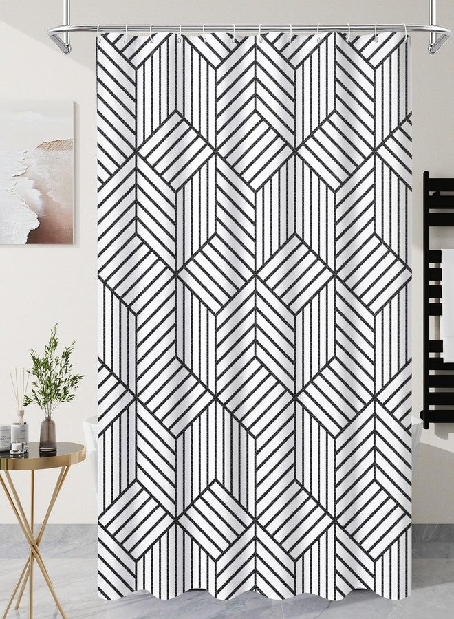 Litabel White and Black Striped Shower Curtain, Geometric Art Decor Bath Curtain, Abstract Modern Minimalist Waterproof Fabric Shower Curtain Set, 72" x 72" - Image 1
