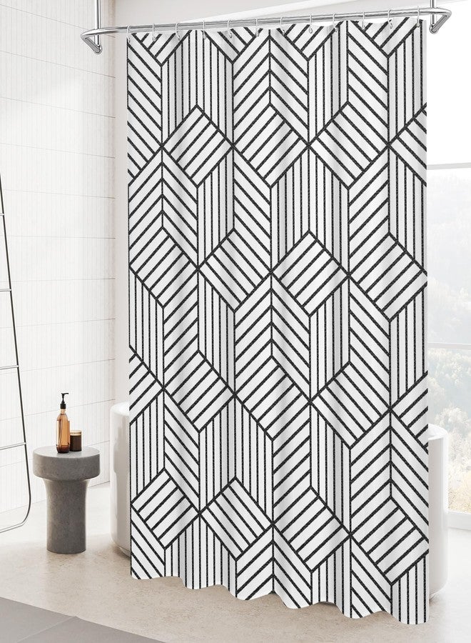 Litabel White and Black Striped Shower Curtain, Geometric Art Decor Bath Curtain, Abstract Modern Minimalist Waterproof Fabric Shower Curtain Set, 72" x 72" - Image 2