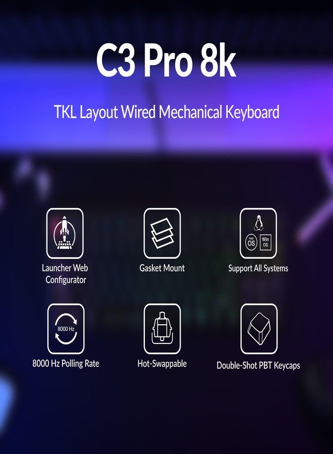 Keychron C3 Pro TKL 80% Wired Mechanical Keyboard, 8K Polling Rate, QMK/VIA Programmable, Hot-Swappable, RGB Backlit Shine-Through Keycaps, Super Brown Switch, for Windows/Mac - Image 2