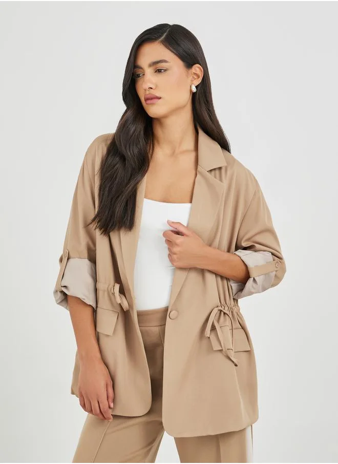 Styli Styli Solid Regular Length Regular Fit Blazer with Drawcord