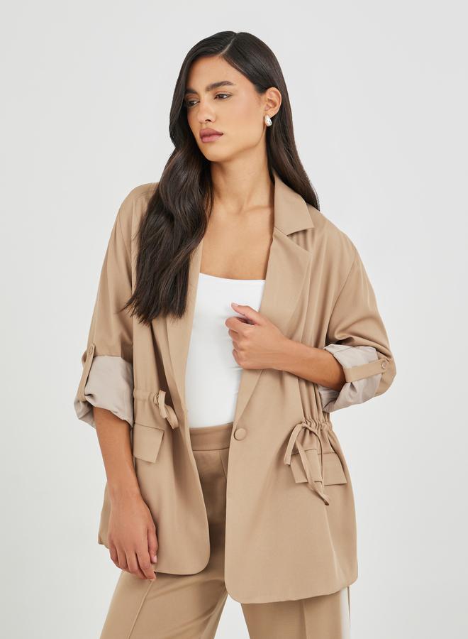 Styli Styli Solid Regular Length Regular Fit Blazer with Drawcord  - Image 1