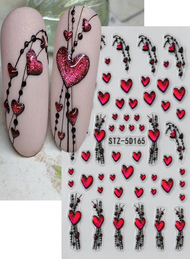 SINSEN 5D Valentine’s Day Nail Art Stickers 5D Embossed Pink Glitter Heart Nail Decals 2PCS Love Hearts Self-Adhesive Valentines Nail Art Decorations Supplies Heart Line Design Manicure Sliders for Women - Image 3
