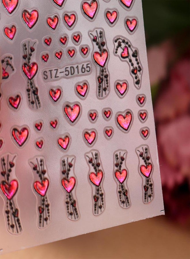 SINSEN 5D Valentine’s Day Nail Art Stickers 5D Embossed Pink Glitter Heart Nail Decals 2PCS Love Hearts Self-Adhesive Valentines Nail Art Decorations Supplies Heart Line Design Manicure Sliders for Women - Image 5