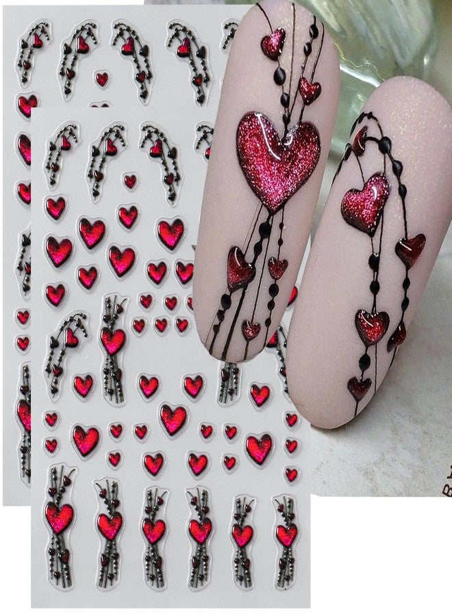 SINSEN 5D Valentine’s Day Nail Art Stickers 5D Embossed Pink Glitter Heart Nail Decals 2PCS Love Hearts Self-Adhesive Valentines Nail Art Decorations Supplies Heart Line Design Manicure Sliders for Women - Image 1