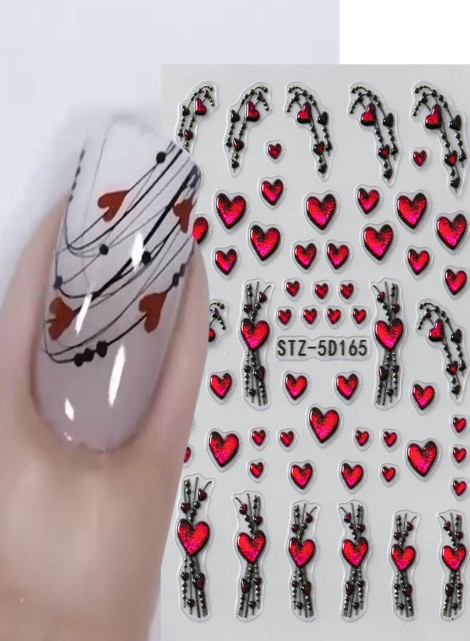 SINSEN 5D Valentine’s Day Nail Art Stickers 5D Embossed Pink Glitter Heart Nail Decals 2PCS Love Hearts Self-Adhesive Valentines Nail Art Decorations Supplies Heart Line Design Manicure Sliders for Women - Image 2