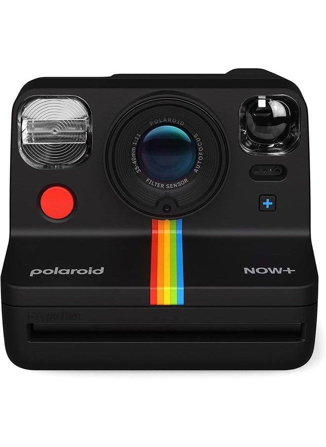 Now+ Gen 2 Instant Camera, Black, Bluetooth Now Plus Film Camera with 5 Piece Lens Filter Kit & Pouch, 8 Color Film, Works with Polaroid i-Type and 600 Film, and Lens Cleaning Cloth