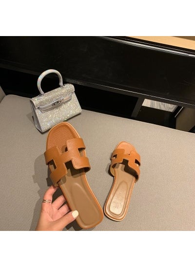 Womens Summer Flat Slides 2024 Candy Color dark brown