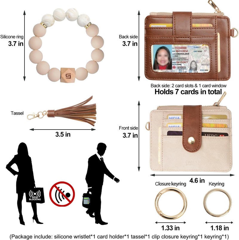 COOLANS Silicone Bracelet Wristlet Wallet Credit Card Holder RFID,ID Window,Key Ring Tassel,Slim Wallet Women Keychain Purse - Image 2