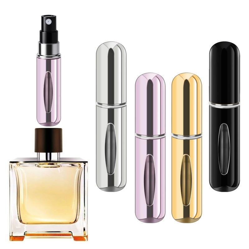 forebile Refillable Perfume Portable Atomizer Bottle Refillable Perfume Spray, Travel Perfume (5ml, 4 Pack) (Silver, Pink, Gold, Black) - Image 1