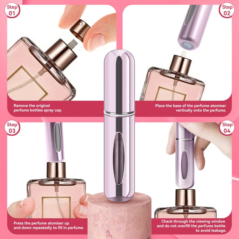 forebile Refillable Perfume Portable Atomizer Bottle Refillable Perfume Spray, Travel Perfume (5ml, 4 Pack) (Silver, Pink, Gold, Black) - Image 4