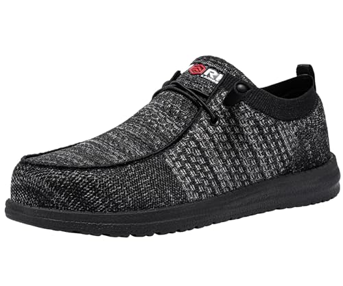 LARNMERN Slip On Steel Toe Shoes Men Lightweight Comfortable Lounging Walking Sneakers Safety Work Steel Toe Loafers(7.5 Men, Night Grey) - Image 1