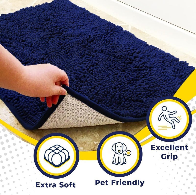 Muddy MatÂ® | Super Absorbent Door Mat Indoor, Microfiber Quick Dry Chenille Entryway Rug, Non-Slip Front Door Mat, Indoor Mats for Entryway, Machine Washable Pet Rug, Navy Blue Medium 30"X19" - Image 2