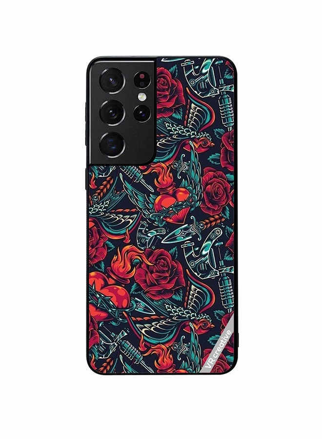 VR CREATIVE Protective Case Cover For Samsung Galaxy S21 Ultra 5G Flower Design Multicolour - Image 1