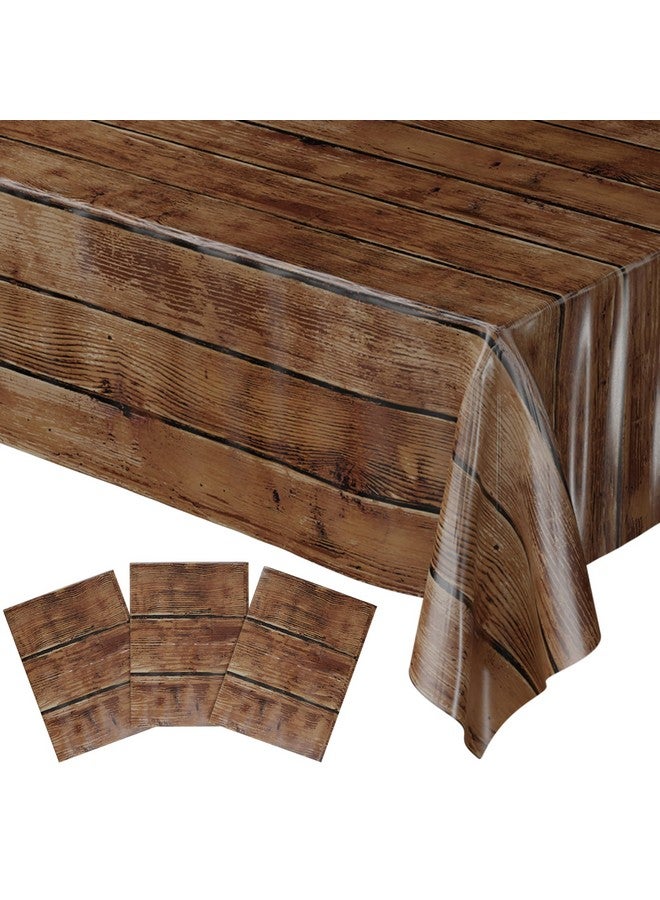 Blue Orchards Wood Grain Table Cover (Pack Of 3) - 54" X 108" Xl - Plastic Table Cloth Rectangle Table, Western Themed Party Decorations, Rustic Tablecloth, Cowboy Vintage Farm Party Decorations - Image 1