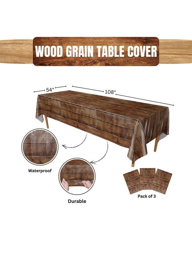 Blue Orchards Wood Grain Table Cover (Pack Of 3) - 54" X 108" Xl - Plastic Table Cloth Rectangle Table, Western Themed Party Decorations, Rustic Tablecloth, Cowboy Vintage Farm Party Decorations - Image 2