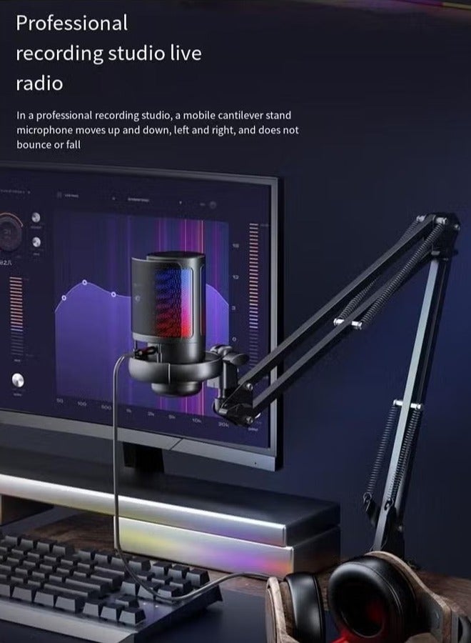 USB Microphone, Podcast RGB Condenser Microphone with Boom Arm Pop Filter Mute Button for Media Live Chat  - Image 5