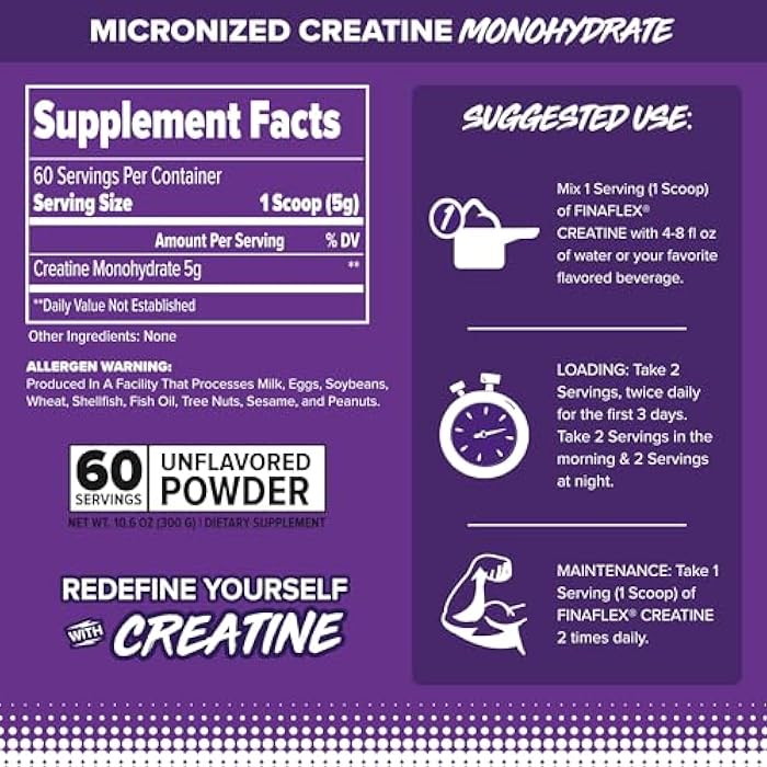 FINAFLEX Pure CREATINE, Unflavored - 10.6 oz - Promotes Muscular Strength, Size & Performance - 100% Pure, Micronized Creatine Monohydrate - NSF Certified - 60 Servings - Image 2