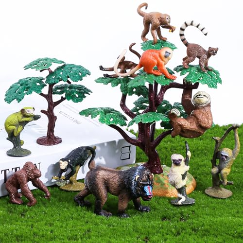 kukifun 16Pcs Monkey Animal Figures Set Assorted Wild Primate Toys with Sloth Mandrill RingTailed Lemur Gorilla and Trees for Kids Educational Birthday Cake Decoration Party Favor School Projects - Image 5