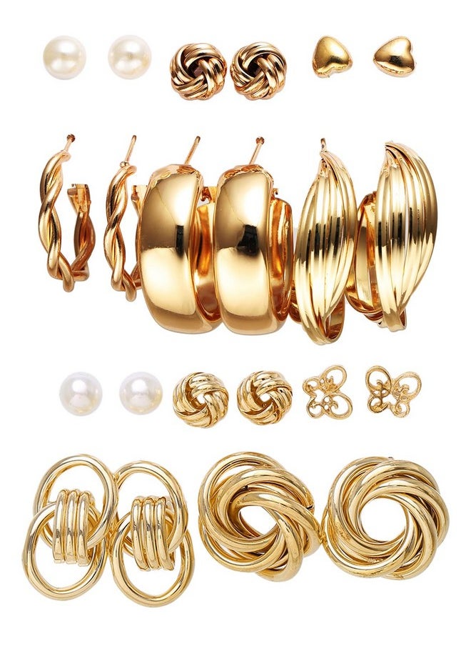 Shining Diva Fashion - Shining Diva Fashion 11 Pairs Combo Set Latest Stylish Hoop Stud Earrings for Women and Girls (Gold) (14949er) - Image 1