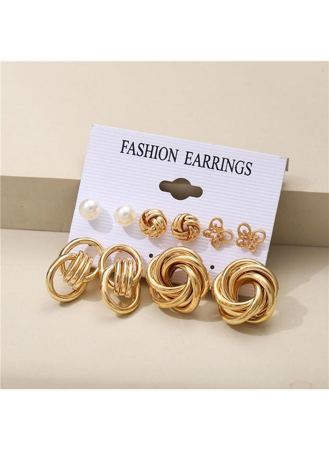 Shining Diva Fashion - Shining Diva Fashion 11 Pairs Combo Set Latest Stylish Hoop Stud Earrings for Women and Girls (Gold) (14949er) - Image 1