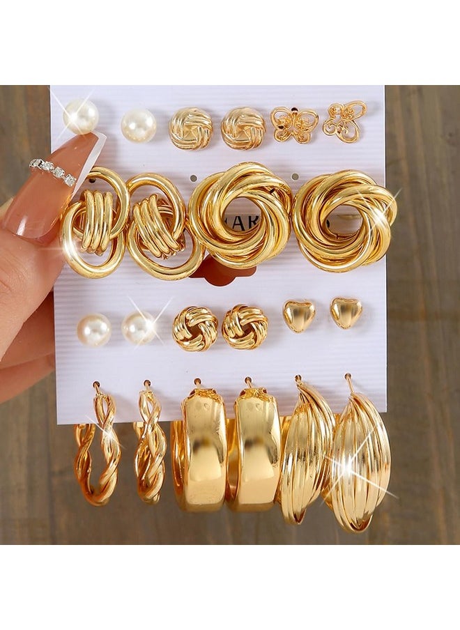 Shining Diva Fashion - Shining Diva Fashion 11 Pairs Combo Set Latest Stylish Hoop Stud Earrings for Women and Girls (Gold) (14949er) - Image 1