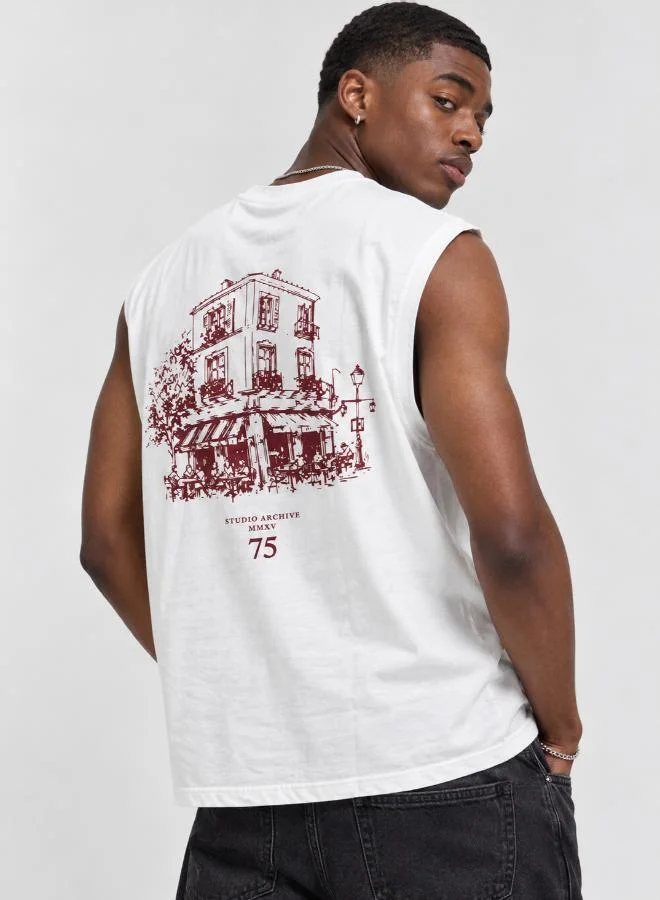 سفنتي فايف Oversized Drop Shoulder Paris Scene Back Graphic Tank Top