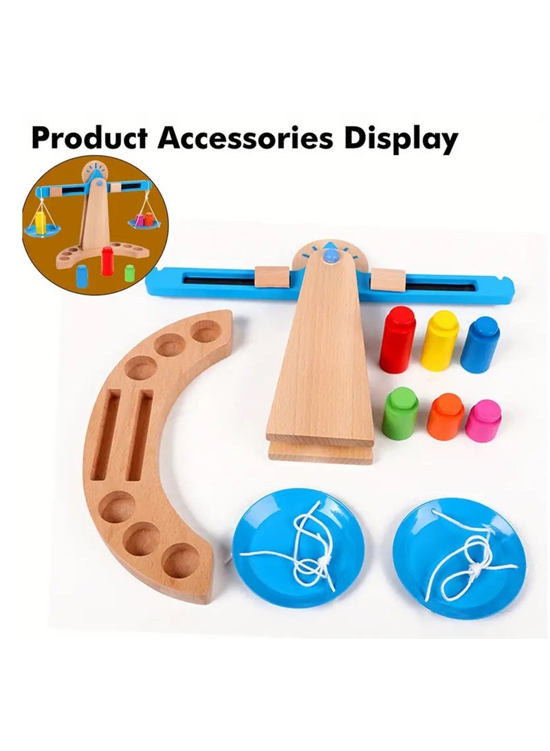 Wooden Balance Scale, Montessori Teaching Aid Math Balance Scales, Fun Early Educational Balance Scale Learning Toys for Girls Boys, Balance Weighing Game Toys for Birthday - Image 3