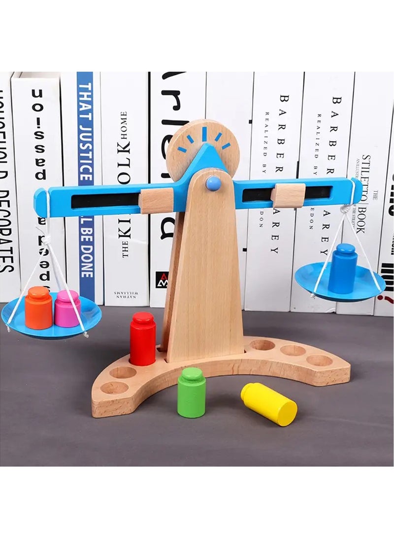 Wooden Balance Scale, Montessori Teaching Aid Math Balance Scales, Fun Early Educational Balance Scale Learning Toys for Girls Boys, Balance Weighing Game Toys for Birthday - Image 1