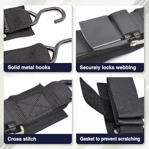 Tesheer Adjustable Rope Hanger Ratchets Heavy Duty 4 Pack Retractable Ratchet Tie Down Straps for Cars Trucks Motorcycles Outdoor Use - 1200 lbs Prevent Load Shifting Easy to Use Durable Reliable (Black) - Image 3