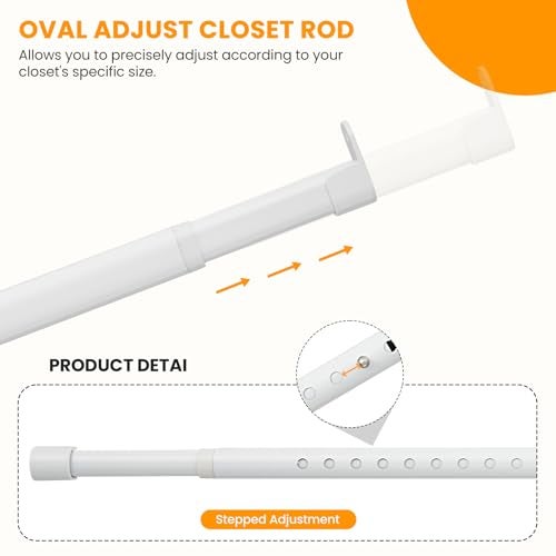 VIOREMOS Oval Closet Rod for Hanging Clothes 18 to 40 Inch Adjustable Closet Rods 1 inch Diameter With End Supports White Poles Bar Closet Rod Expandable for Wardrobes - Image 2