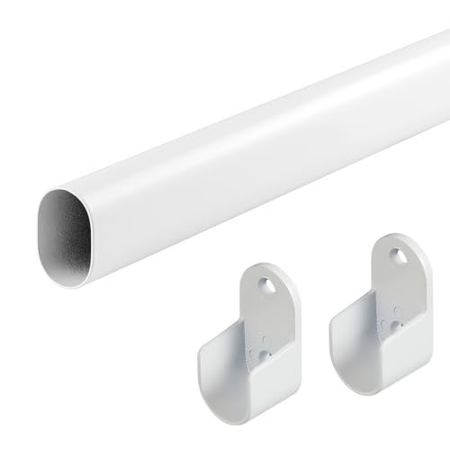 VIOREMOS Oval Closet Rod for Hanging Clothes 18 to 40 Inch Adjustable Closet Rods 1 inch Diameter With End Supports White Poles Bar Closet Rod Expandable for Wardrobes - Image 1