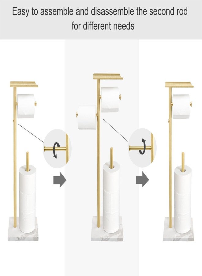 GZILA Brushed Gold Toilet Paper Stand Holder with Shelf, Marble Design Base Free Standing Toilet Paper Roll Holder with 2 Dispenser SUS 304 Stainless Steel Reserve, Storage 5 Rolls - Image 3