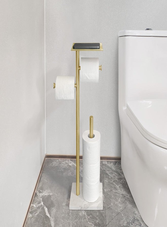 GZILA Brushed Gold Toilet Paper Stand Holder with Shelf, Marble Design Base Free Standing Toilet Paper Roll Holder with 2 Dispenser SUS 304 Stainless Steel Reserve, Storage 5 Rolls - Image 4